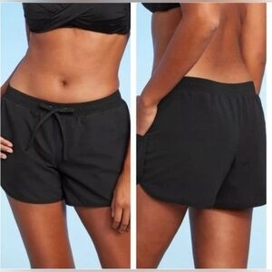 Kona Sol Women’s Size XL Black Supplex Swim Shorts With Tie Closure nwot